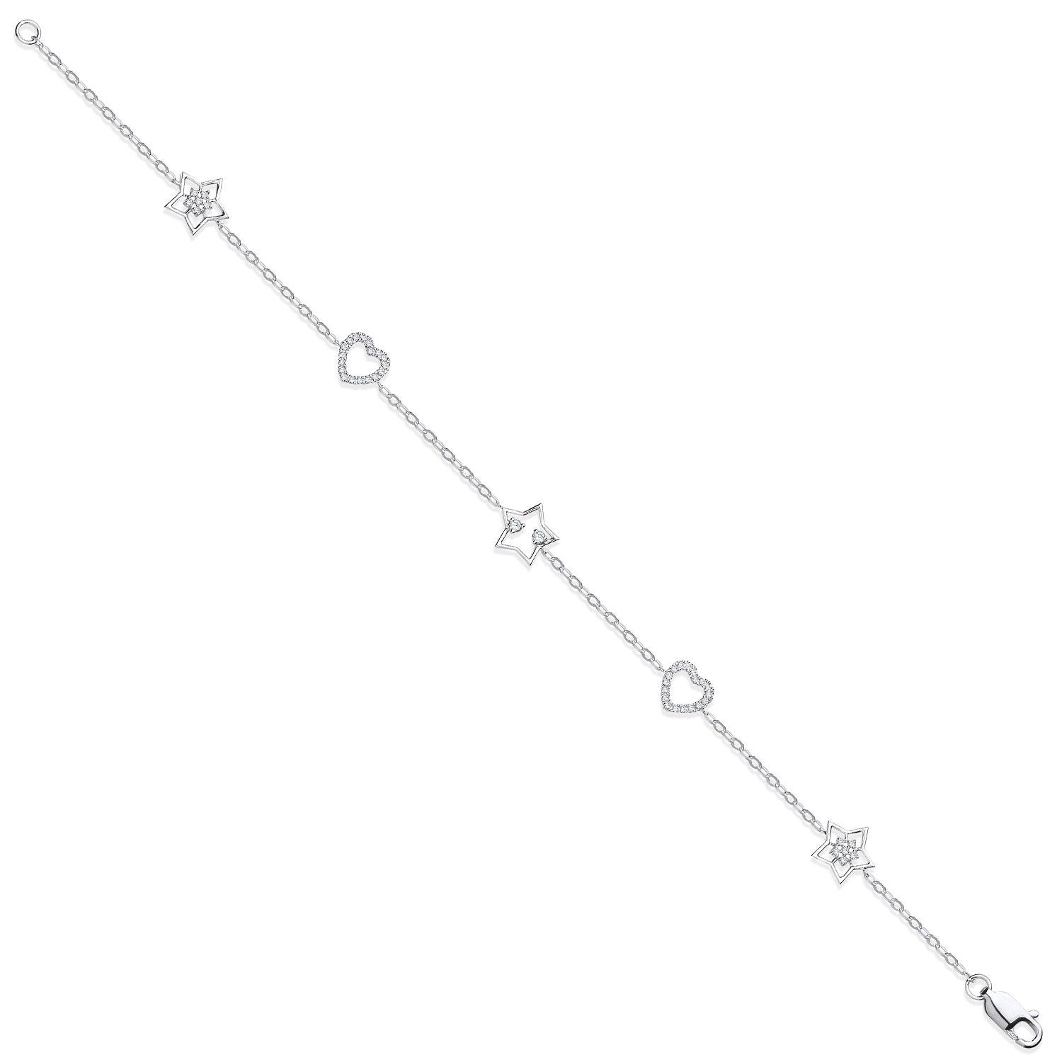 9ct White Gold 0.20ctw Hearts & Stars Diamond Bracelet - Fine Bracelet - Certified Authentic – Luxury Jewellery by Imp